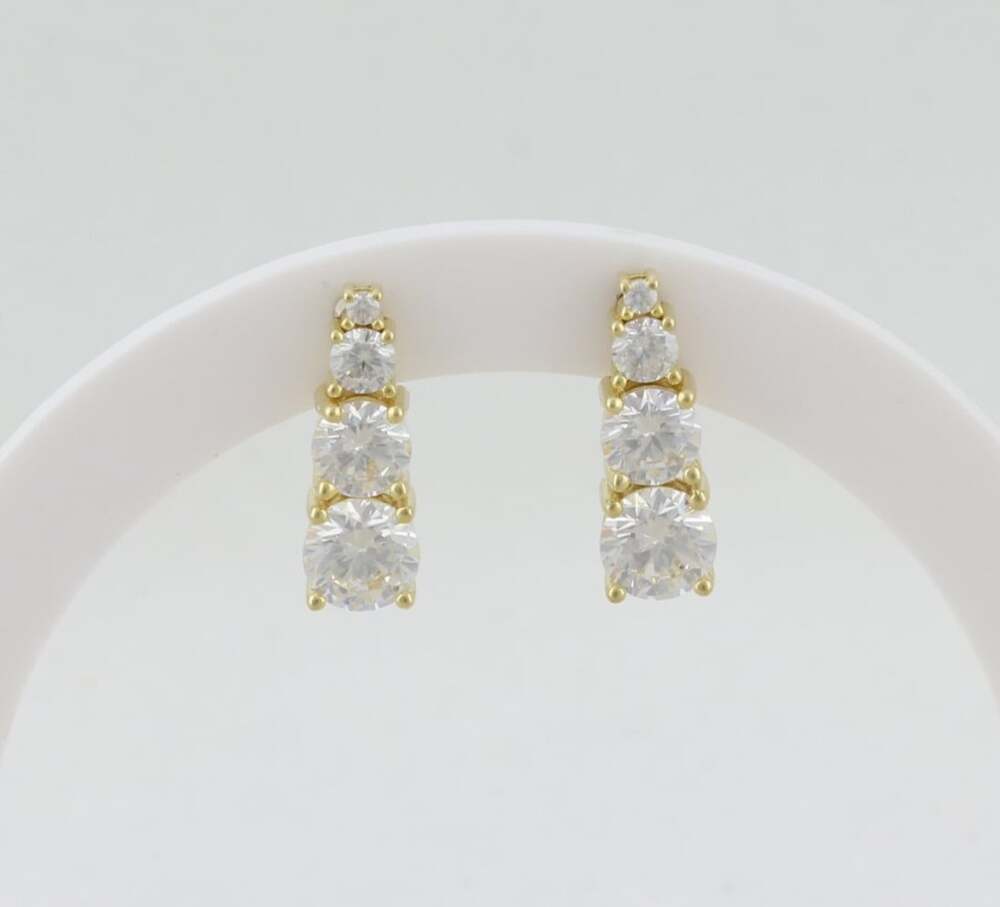 18k Gold Over Sterling Silver Sparkly Brilliant Cut CZ Earrings 3/4" x 1/4" in